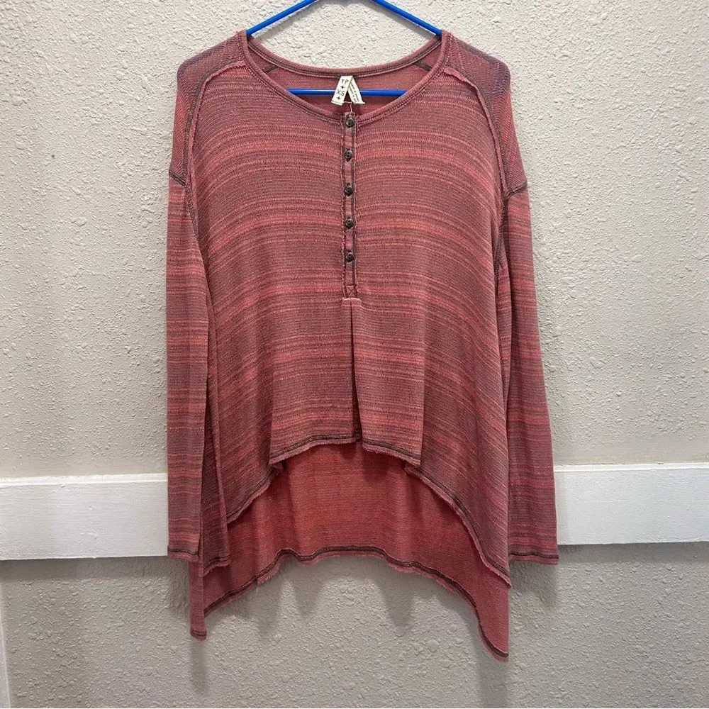 We The Free Striped Half Button Down Top